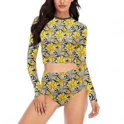 Harlow & Lloyd Yellow Pop Floral Long Sleeve Swimsuit Set Women