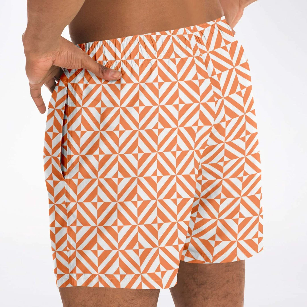 Subliminator Orange Geometric Pattern Swim Shorts 12 Subliminator Orange Geometric Pattern Swim Shorts