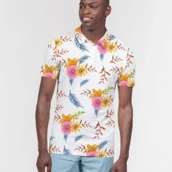 Harlow & Lloyd T Shirts & Tanks White Summer Floral Men's Slim Fit Short Sleeve Polo 11 Harlow & Lloyd T Shirts & Tanks White Summer Floral Men's Slim Fit Short Sleeve Polo
