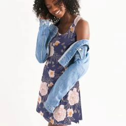 Harlow & Lloyd Orange Peonies Floral Orient Blue Women's Racerback Dress