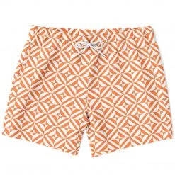 Subliminator Orange Geometric Pattern Swim Shorts