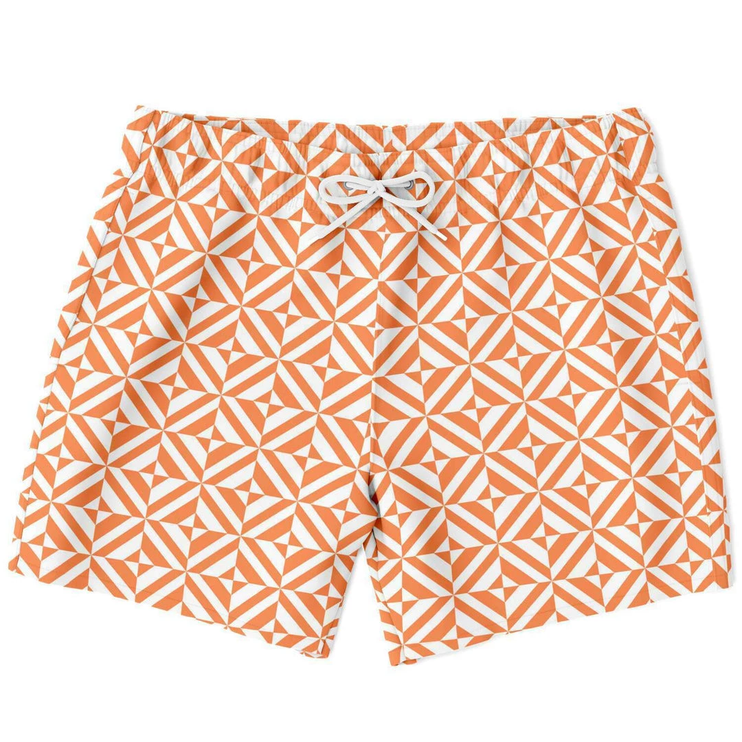 Subliminator Orange Geometric Pattern Swim Shorts 3 Subliminator Orange Geometric Pattern Swim Shorts