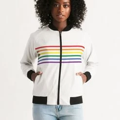Harlow & Lloyd Jackets Rainbow Thin Stripes Women's Bomber Jacket