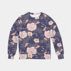Harlow & Lloyd Orange Peonies Floral Orient Blue Men's French Terry Pullover Sweatshirt Sweatshirts & Pullovers
