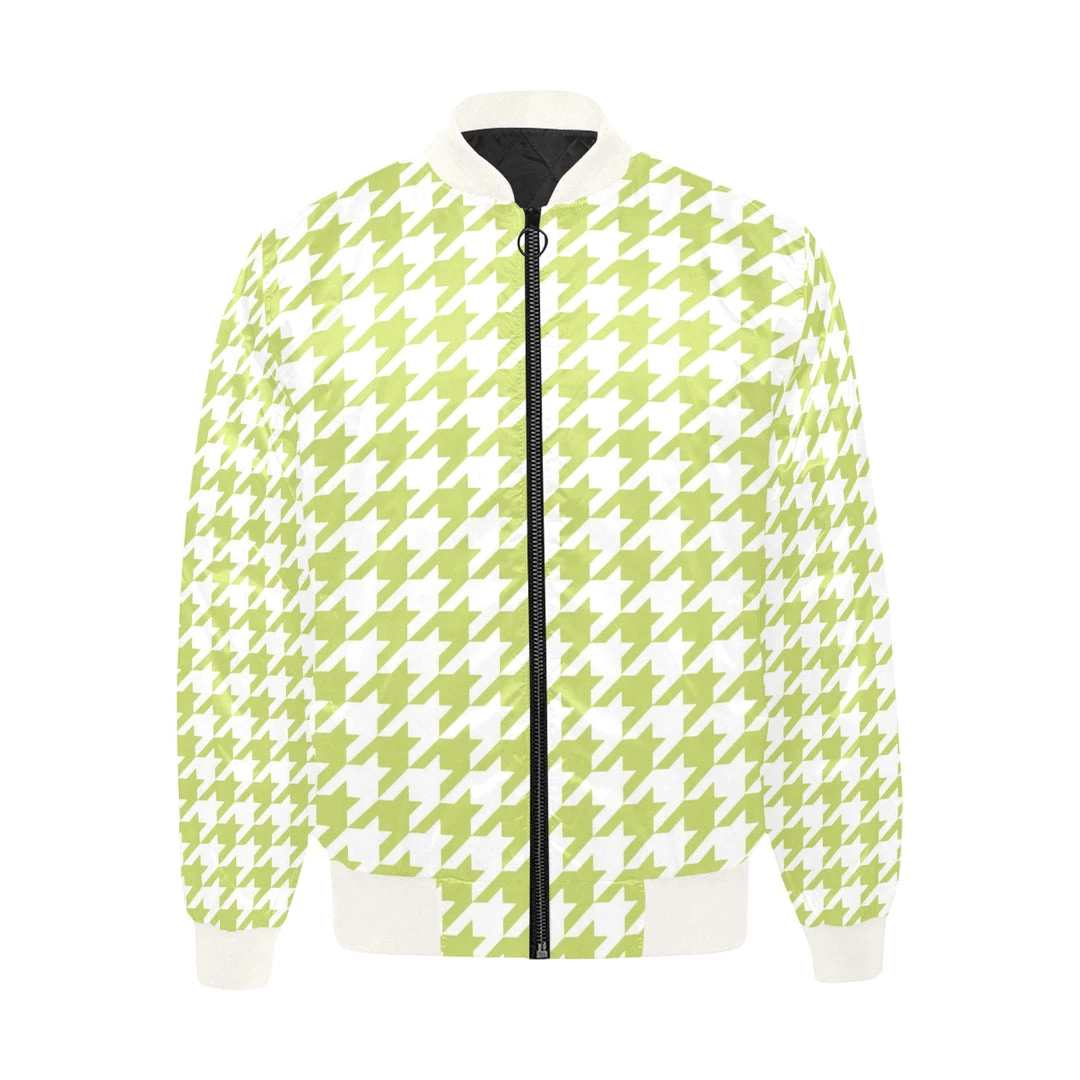 Harlow & Lloyd Lime Houndstooth Quilted Bomber Jacket 3 Harlow & Lloyd Lime Houndstooth Quilted Bomber Jacket