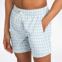 Subliminator Men Pale Blue Gingham Check Swim Shorts