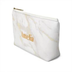 Harlow & Lloyd Personalized Cosmetic Bag / Accessory Pouch In White Marble & Gold Bags 17 Harlow & Lloyd Personalized Cosmetic Bag / Accessory Pouch In White Marble & Gold Bags