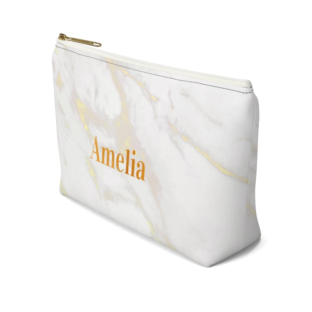 Harlow & Lloyd Personalized Cosmetic Bag / Accessory Pouch In White Marble & Gold Bags 6 Harlow & Lloyd Personalized Cosmetic Bag / Accessory Pouch In White Marble & Gold Bags