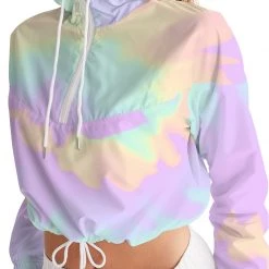 Harlow & Lloyd Lilac Mint Tie Dye Women's Cropped Windbreaker Jackets