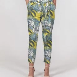 Harlow & Lloyd Yellow Tropics Women's Belted Tapered Pants