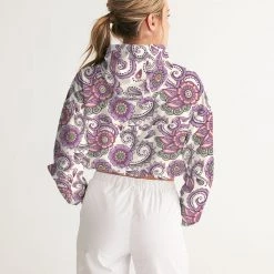 Harlow & Lloyd Purple Cream Paisley Women's Cropped Windbreaker