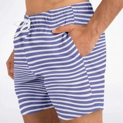 Subliminator Men Blue Violet Wave Stripes Swim Shorts