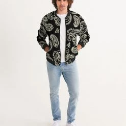 Harlow & Lloyd Black & Bone Paisley Men's Bomber Jacket Jackets