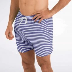 Subliminator Men Blue Violet Wave Stripes Swim Shorts