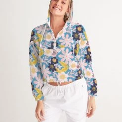 Harlow & Lloyd Jackets Blue Frisky Floral Women's Cropped Windbreaker