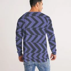 Harlow & Lloyd Blue Violet & Charcoal Abstract Striped Men's Long Sleeve Tee Shirt T Shirts & Tanks