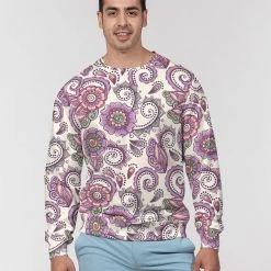 Harlow & Lloyd Purple Cream Paisley Men's French Terry Pullover Sweatshirt Sweatshirts & Pullovers