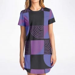 Subliminator Blue Violet Black Geometric T Shirt Dress