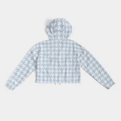 Harlow & Lloyd Baby Blue Houndstooth Women's Cropped Windbreaker Jacket