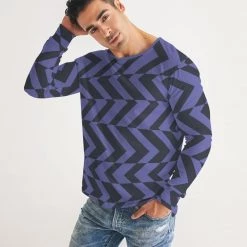 Harlow & Lloyd Blue Violet & Charcoal Abstract Striped Men's Long Sleeve Tee Shirt T Shirts & Tanks