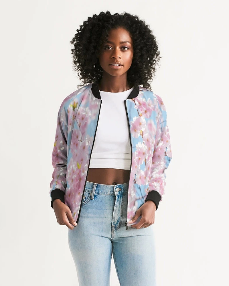 Harlow & Lloyd Jackets Cherry Blossom Sky Women's Bomber Jacket 3 Harlow & Lloyd Jackets Cherry Blossom Sky Women's Bomber Jacket