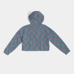 Harlow & Lloyd Purple & Green Tartan Women's Cropped Windbreaker Hooded Jacket Jackets 19 Harlow & Lloyd Purple & Green Tartan Women's Cropped Windbreaker Hooded Jacket Jackets