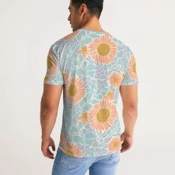 Harlow & Lloyd Retro Sunflowers Cyan Men's T Shirt