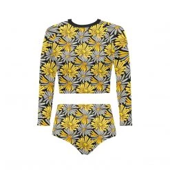 Harlow & Lloyd Yellow Pop Floral Long Sleeve Swimsuit Set Women