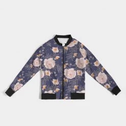 Harlow & Lloyd Orange Peonies Floral Orient Blue Women's Bomber Jacket Jackets