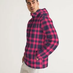 Harlow & Lloyd Red & Navy Tartan Men's Hooded Windbreaker Jacket Jackets