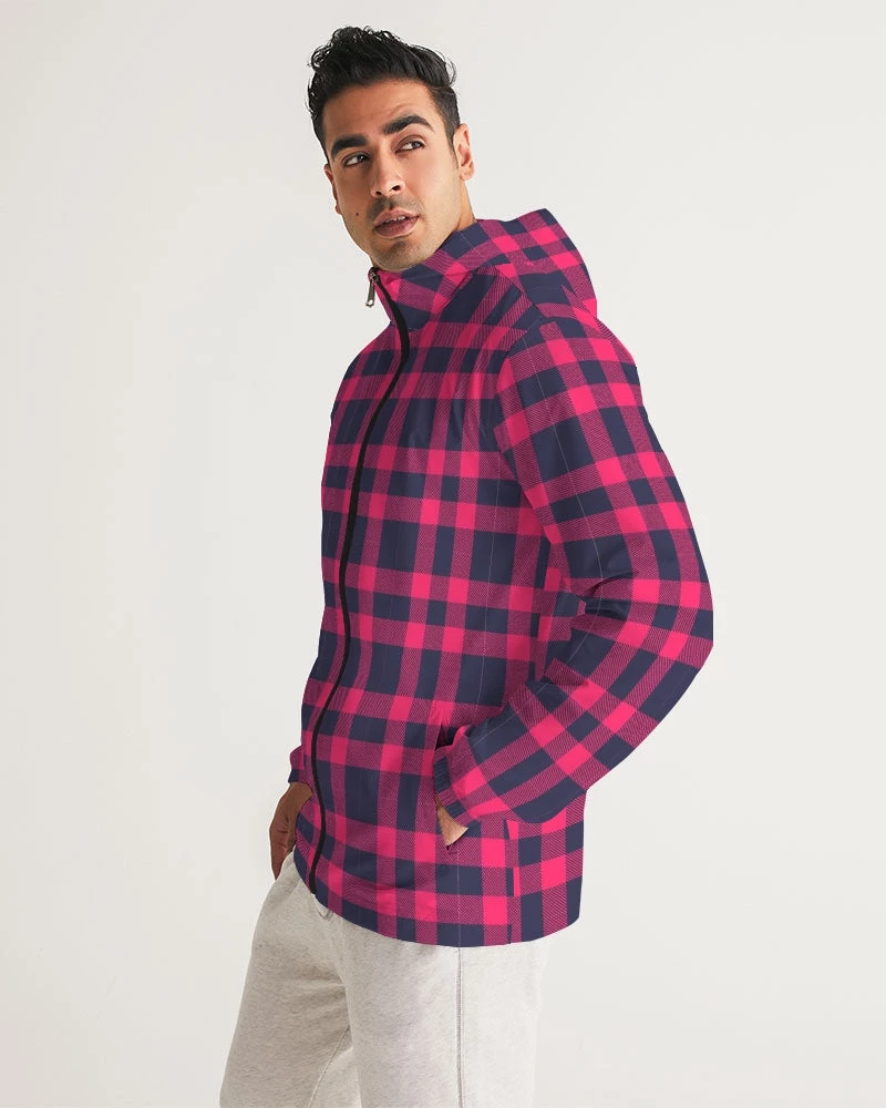 Harlow & Lloyd Red & Navy Tartan Men's Hooded Windbreaker Jacket Jackets 4 Harlow & Lloyd Red & Navy Tartan Men's Hooded Windbreaker Jacket Jackets