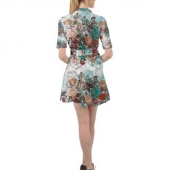 Harlow & Lloyd Vintage Floral Butterfly Belted Shirt Dress Women