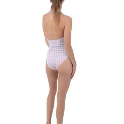 Harlow & Lloyd Pale Pink Houndstooth Plunge Cut Halter Swimsuit Women