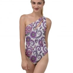 Harlow & Lloyd Women Purple Cream Paisley To One Side Swimsuit