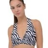 Harlow & Lloyd Zebra Print Halter Plunge Bikini Top
