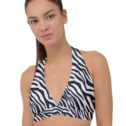 Harlow & Lloyd Zebra Print Halter Plunge Bikini Top