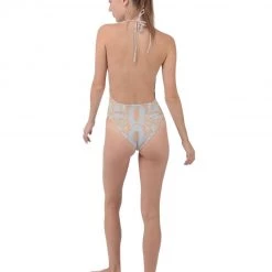 Harlow & Lloyd Green & Orange Snake Backless Halter One Piece Swimsuit Women