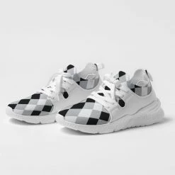 Harlow & Lloyd Harlequin Check Concrete Black & White Men's Sneakers Shoes