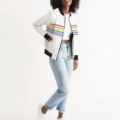 Harlow & Lloyd Jackets Rainbow Thin Stripes Women's Bomber Jacket