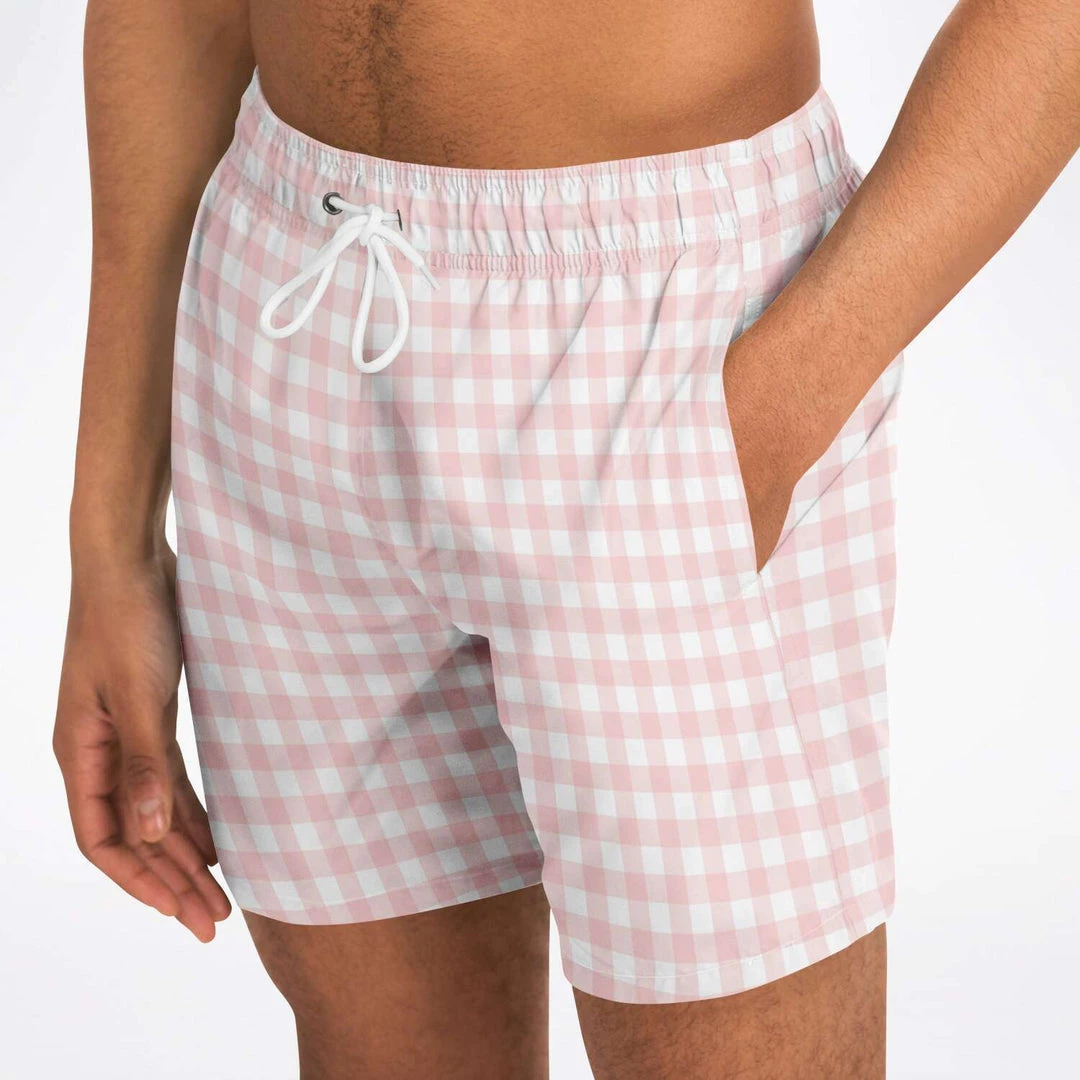 Subliminator Swimwear Pale Pink Gingham Check Swim Shorts 9 Subliminator Swimwear Pale Pink Gingham Check Swim Shorts