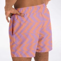 Subliminator Peach & Orchid Abstract Striped Swim Shorts Men