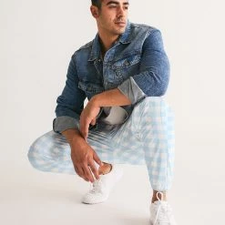 Harlow & Lloyd Pale Blue Gingham Check Men's Lightweight Track Pants