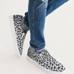 Harlow & Lloyd Black & White Leopard Print Men's Slip On Canvas Shoe