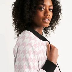 Harlow & Lloyd Jackets Pale Pink Large Houndstooth Women's Bomber Jacket
