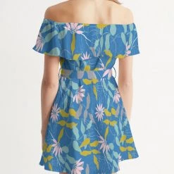 Harlow & Lloyd Parisian Blue Floral Women's Off-Shoulder Dress