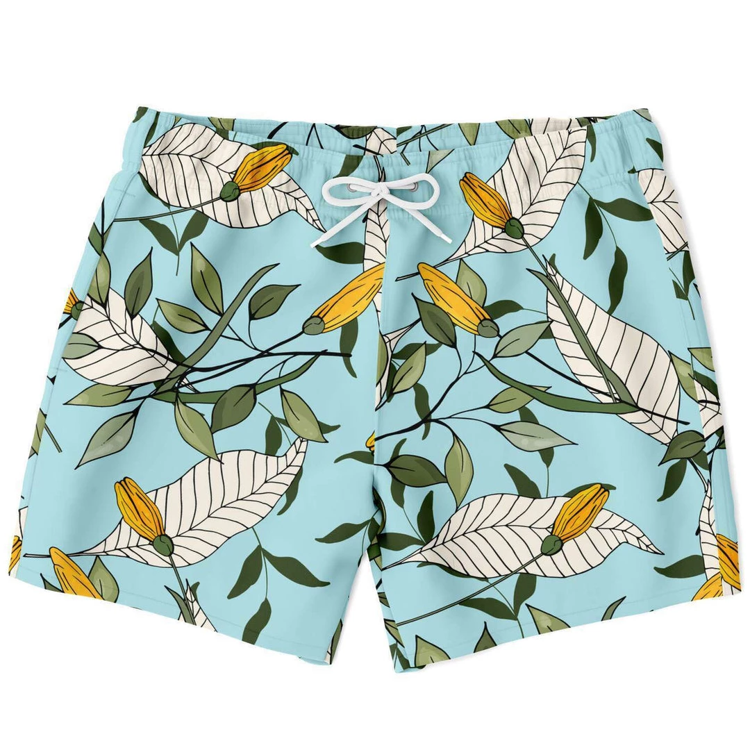 Subliminator Yellow Flower Powder Blue Swim Shorts Men 3 Subliminator Yellow Flower Powder Blue Swim Shorts Men