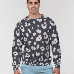 Harlow & Lloyd Sweatshirts & Pullovers Charcoal Vanilla Leopard Print Men's French Terry Pullover Sweatshirt