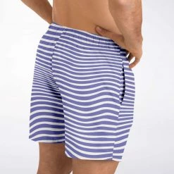 Subliminator Men Blue Violet Wave Stripes Swim Shorts