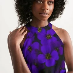 Harlow & Lloyd Midnight Purple Flowers Women's Halter Dress