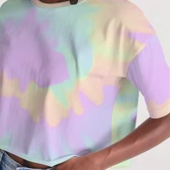 Harlow & Lloyd Lilac Mint Tie Dye Women's Lounge Cropped Tee